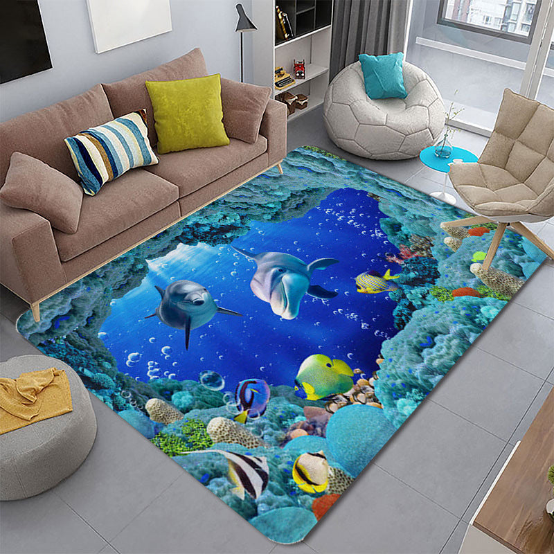 Funky Living Room Rug Multi-Colored Cartoon 3D Print Carpet Synthetics Anti-Slip Backing Stain-Resistant Rug Blue Clearhalo 'Area Rug' 'Rug' 2215859