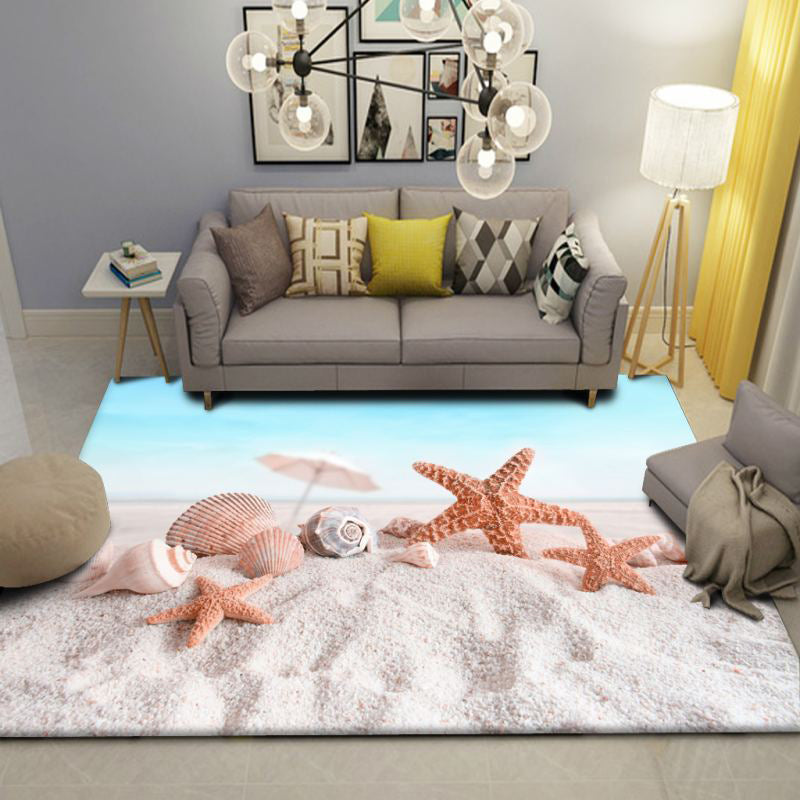 Modern Beach Print Rug Multi-Color Polyster Area Carpet Easy Care Machine Washable Indoor Rug for Kids Bedroom Light Blue-White Clearhalo 'Area Rug' 'Rug' 2215945