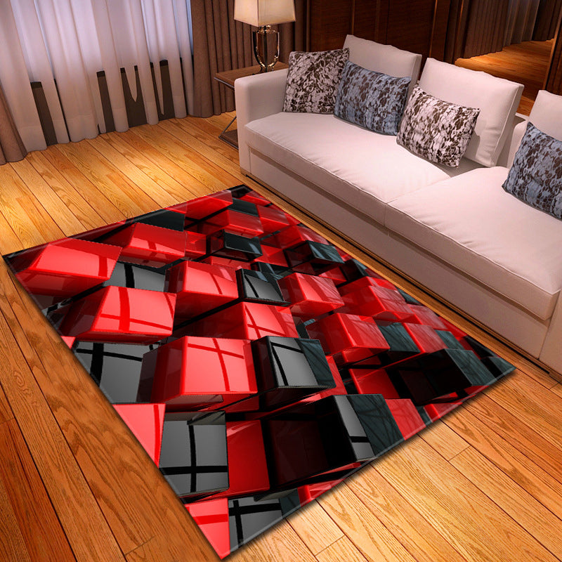Contemporary Decoration Rug Multicolored 3D Colorblock Carpet Synthetics Easy Care Anti-Slip Stain-Resistant Rug Red-Black Clearhalo 'Area Rug' 'Rug' 2215947