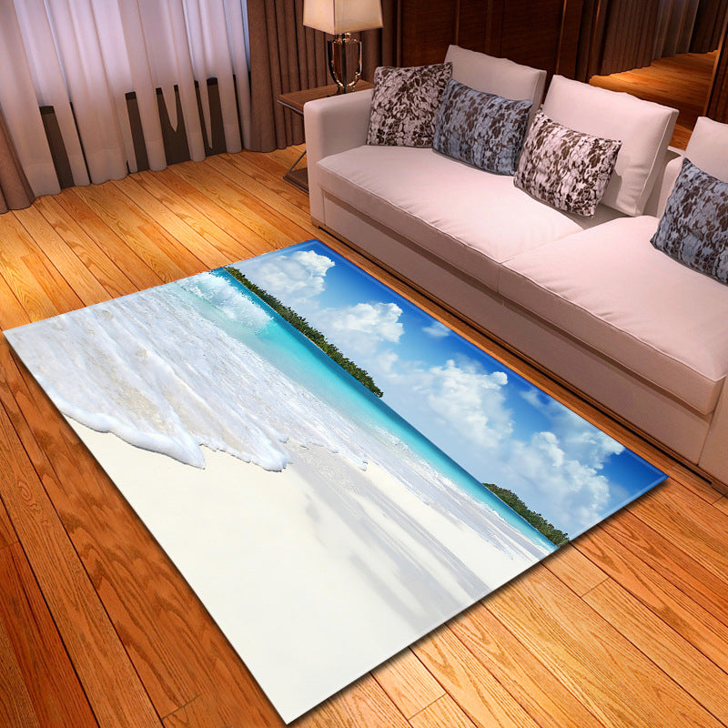 Multi Colored Beach Print Rug Polypropylene Trendy Area Carpet Non-Slip Backing Pet Friendly Rug for Parlor Light Blue-White Clearhalo 'Area Rug' 'Rug' 2215967