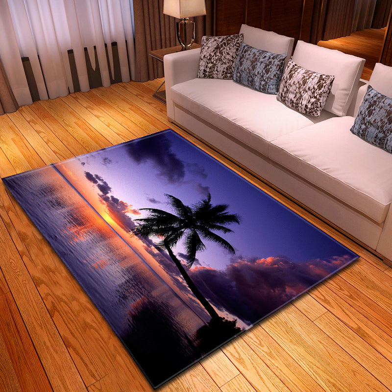 Multi Colored Beach Print Rug Polypropylene Trendy Area Carpet Non-Slip Backing Pet Friendly Rug for Parlor Blue-Purple Clearhalo 'Area Rug' 'Rug' 2215972