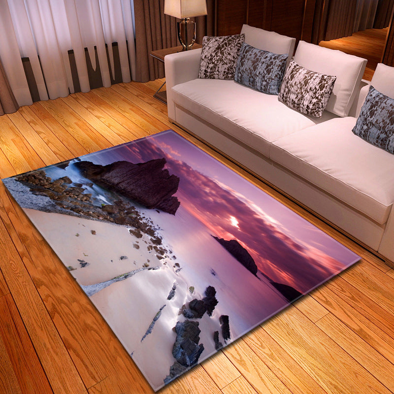 Multi Colored Beach Print Rug Polypropylene Trendy Area Carpet Non-Slip Backing Pet Friendly Rug for Parlor Purple-Pink Clearhalo 'Area Rug' 'Rug' 2215982