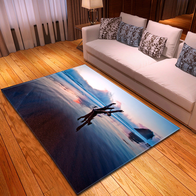 Multi Colored Beach Print Rug Polypropylene Trendy Area Carpet Non-Slip Backing Pet Friendly Rug for Parlor Sky Blue-Black Clearhalo 'Area Rug' 'Rug' 2215993