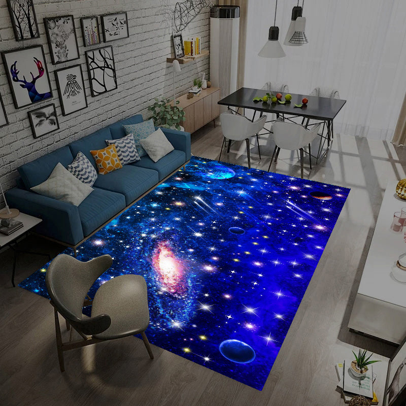 Multicolor Novelty Rug Synthetics Starry Sky Area Rug Anti-Slip Backing Pet Friendly Carpet for Living Room Dark Blue Clearhalo 'Area Rug' 'Rug' 2216002