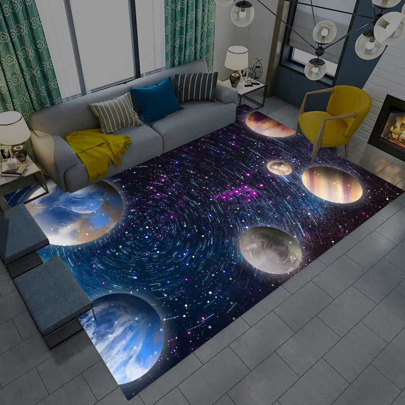 Multicolor Novelty Rug Synthetics Starry Sky Area Rug Anti-Slip Backing Pet Friendly Carpet for Living Room Navy Clearhalo 'Area Rug' 'Rug' 2216007