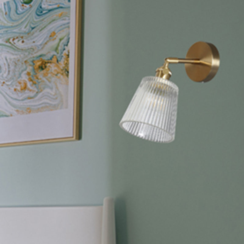 Industrial Shaded Wall Mount Light Single Clear Glass Wall Light Fixture for Bedside Clearhalo 'Art deco wall lights' 'Cast Iron' 'Glass' 'Industrial wall lights' 'Industrial' 'Middle century wall lights' 'Modern' 'Rustic wall lights' 'Tiffany' 'Traditional wall lights' 'Wall Lamps & Sconces' 'Wall Lights' Lighting' 2216248