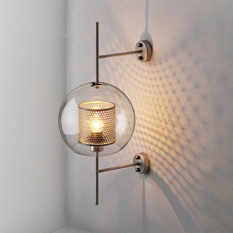Clear Glass Geometric Wall Lamp Simplicity Single-Bulb Corridor Wall Light Fixture Silver Gray Globe Clearhalo 'Art deco wall lights' 'Cast Iron' 'Glass' 'Industrial wall lights' 'Industrial' 'Middle century wall lights' 'Modern' 'Rustic wall lights' 'Tiffany' 'Traditional wall lights' 'Wall Lamps & Sconces' 'Wall Lights' Lighting' 2216276