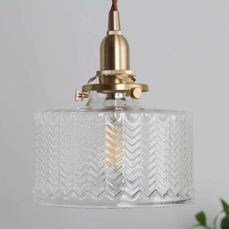 1-Light Hanging Lamp Vintage Geometrical Blown Glass Lighting Pendant in Gold for Restaurant Gold Cylinder Clearhalo 'Ceiling Lights' 'Glass shade' 'Glass' 'Industrial Pendants' 'Industrial' 'Middle Century Pendants' 'Pendant Lights' 'Pendants' 'Tiffany' Lighting' 2216332