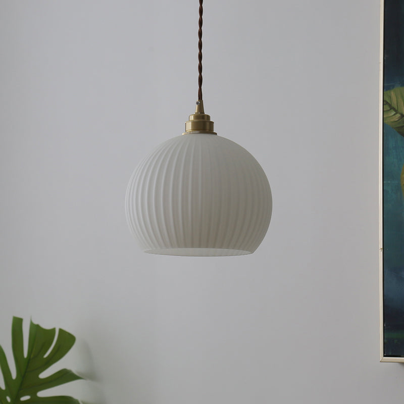 Globe Ribbed Glass Pendant Lighting Antique 1-Light Restaurant Hanging Light Fixture Clearhalo 'Ceiling Lights' 'Glass shade' 'Glass' 'Industrial Pendants' 'Industrial' 'Middle Century Pendants' 'Pendant Lights' 'Pendants' 'Tiffany' Lighting' 2216338