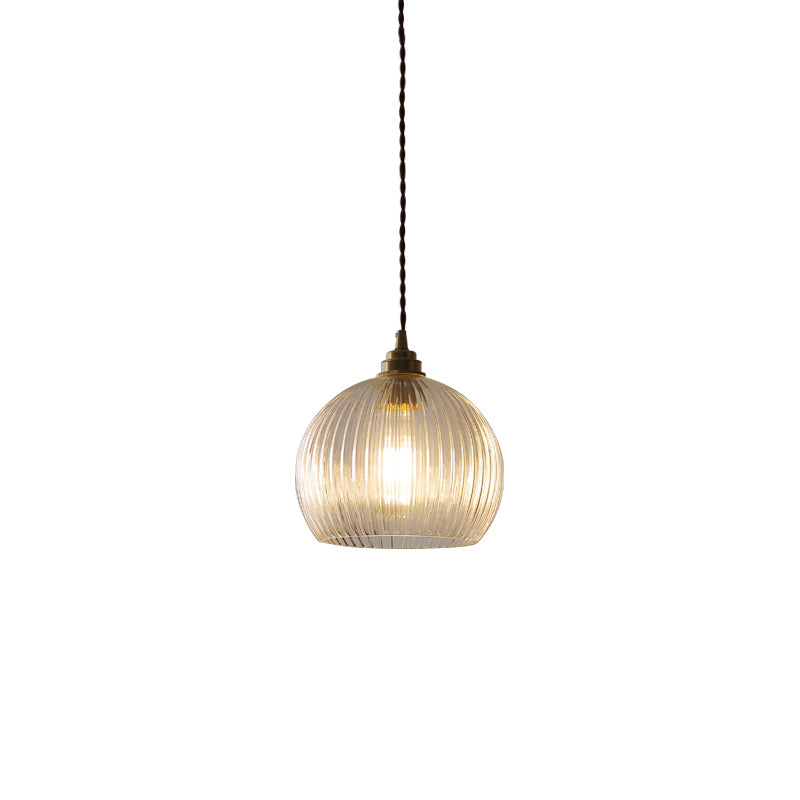 Globe Ribbed Glass Pendant Lighting Antique 1-Light Restaurant Hanging Light Fixture Clearhalo 'Ceiling Lights' 'Glass shade' 'Glass' 'Industrial Pendants' 'Industrial' 'Middle Century Pendants' 'Pendant Lights' 'Pendants' 'Tiffany' Lighting' 2216340