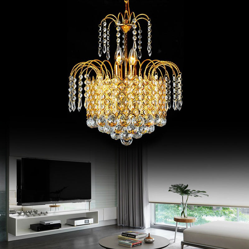 Cascade Hanging Ceiling Light Contemporary Faceted Crystal Ball 5 Lights Gold Chandelier Light, 16"/19.5" Wide Gold 16" Clearhalo 'Ceiling Lights' 'Chandeliers' Lighting' options 221634_921846de-080d-4c31-8e83-9d0ccc0f847f