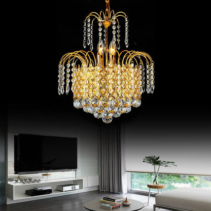 Cascade Hanging Ceiling Light Contemporary Faceted Crystal Ball 5 Lights Gold Chandelier Light, 16"/19.5" Wide Gold 16" Clearhalo 'Ceiling Lights' 'Chandeliers' Lighting' options 221634_921846de-080d-4c31-8e83-9d0ccc0f847f