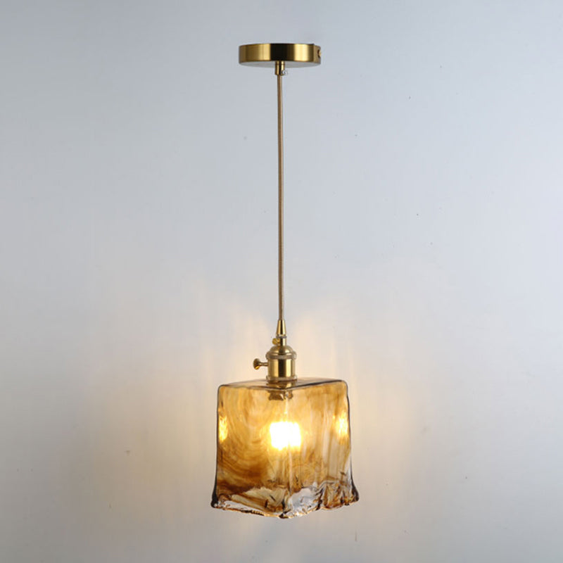 Gold Shaded Suspension Lighting Retro Style Glass 1 Head Restaurant Pendant Ceiling Light Gold I Clearhalo 'Ceiling Lights' 'Lighting' 'Pendant Lights' 2216357_e330be49-b8c8-40e1-8a5b-6f81000a30db