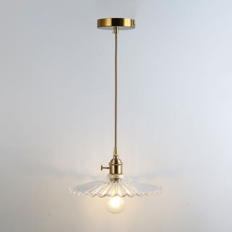 Gold Shaded Suspension Lighting Retro Style Glass 1 Head Restaurant Pendant Ceiling Light Gold N Clearhalo 'Ceiling Lights' 'Lighting' 'Pendant Lights' 2216359_7429d236-682e-40b6-b5ec-7d50b417bc6f