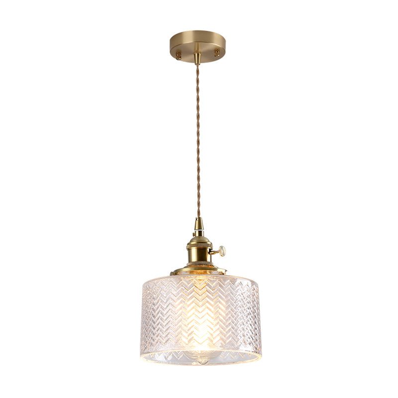 Single-Bulb Hanging Lamp Vintage Style Shaded Textured Glass Lighting Pendant in Gold Gold B Clearhalo 'Ceiling Lights' 'Glass shade' 'Glass' 'Industrial Pendants' 'Industrial' 'Middle Century Pendants' 'Pendant Lights' 'Pendants' 'Tiffany' Lighting' 2216374