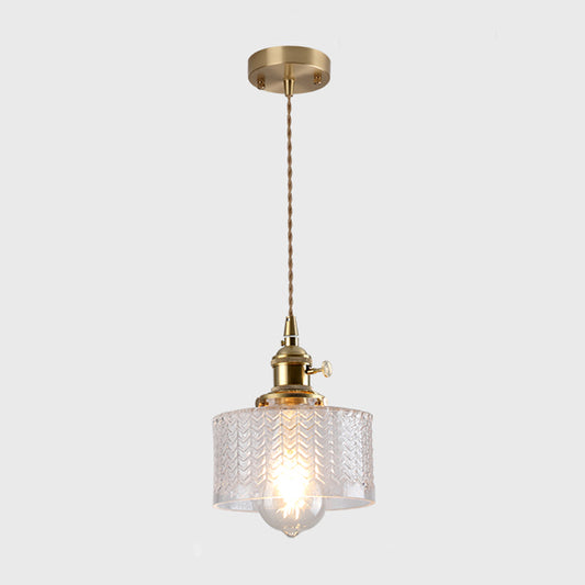 Single-Bulb Hanging Lamp Vintage Style Shaded Textured Glass Lighting Pendant in Gold Gold C Clearhalo 'Ceiling Lights' 'Glass shade' 'Glass' 'Industrial Pendants' 'Industrial' 'Middle Century Pendants' 'Pendant Lights' 'Pendants' 'Tiffany' Lighting' 2216375