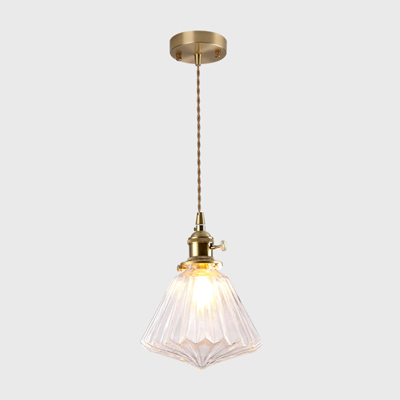 Single-Bulb Hanging Lamp Vintage Style Shaded Textured Glass Lighting Pendant in Gold Gold E Clearhalo 'Ceiling Lights' 'Glass shade' 'Glass' 'Industrial Pendants' 'Industrial' 'Middle Century Pendants' 'Pendant Lights' 'Pendants' 'Tiffany' Lighting' 2216380