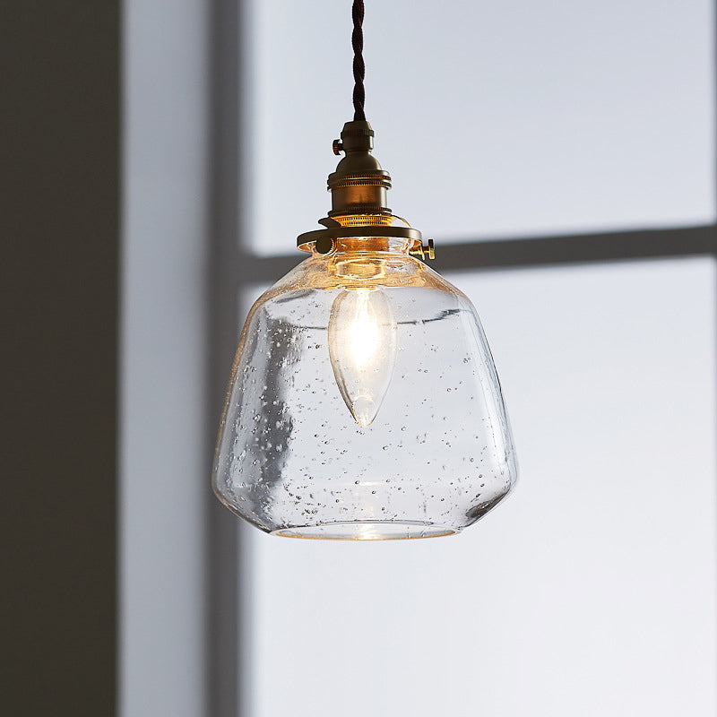 Tapered Bubbled Glass Hanging Light Simplicity 1��Bulb Restaurant Pendant Light Fixture Clearhalo 'Ceiling Lights' 'Glass shade' 'Glass' 'Industrial Pendants' 'Industrial' 'Middle Century Pendants' 'Pendant Lights' 'Pendants' 'Tiffany' Lighting' 2216382