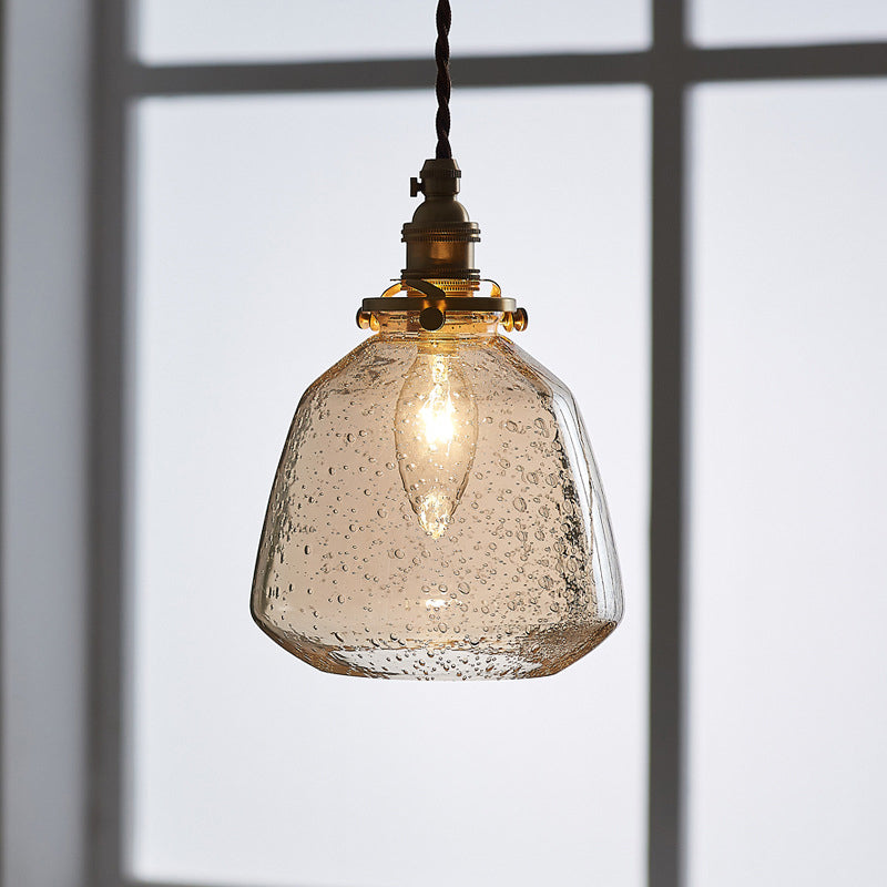 Tapered Bubbled Glass Hanging Light Simplicity 1��Bulb Restaurant Pendant Light Fixture Clearhalo 'Ceiling Lights' 'Glass shade' 'Glass' 'Industrial Pendants' 'Industrial' 'Middle Century Pendants' 'Pendant Lights' 'Pendants' 'Tiffany' Lighting' 2216387