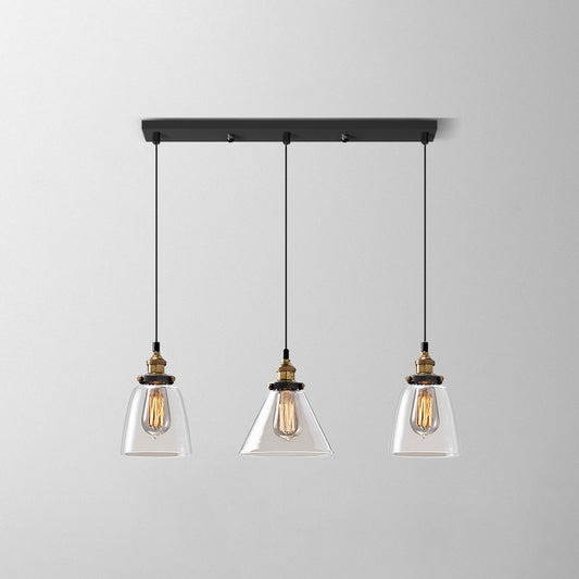 Industrial Shaded Multi Light Pendant 3 Bulbs Clear Glass Hanging Lighting for Dining Room Clear B Clearhalo 'Ceiling Lights' 'Glass shade' 'Glass' 'Industrial Pendants' 'Industrial' 'Middle Century Pendants' 'Pendant Lights' 'Pendants' 'Tiffany' Lighting' 2216391