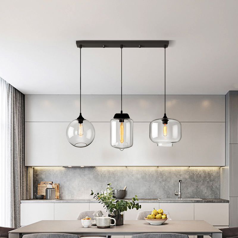 Industrial Shaded Multi Light Pendant 3 Bulbs Clear Glass Hanging Lighting for Dining Room Clearhalo 'Ceiling Lights' 'Glass shade' 'Glass' 'Industrial Pendants' 'Industrial' 'Middle Century Pendants' 'Pendant Lights' 'Pendants' 'Tiffany' Lighting' 2216392