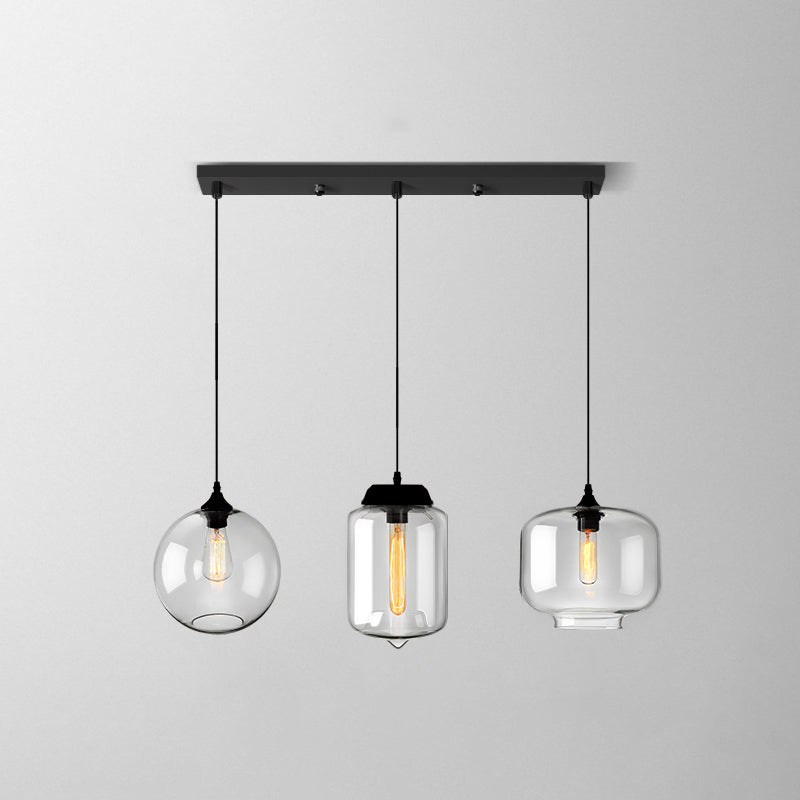 Industrial Shaded Multi Light Pendant 3 Bulbs Clear Glass Hanging Lighting for Dining Room Clear S Clearhalo 'Ceiling Lights' 'Glass shade' 'Glass' 'Industrial Pendants' 'Industrial' 'Middle Century Pendants' 'Pendant Lights' 'Pendants' 'Tiffany' Lighting' 2216394