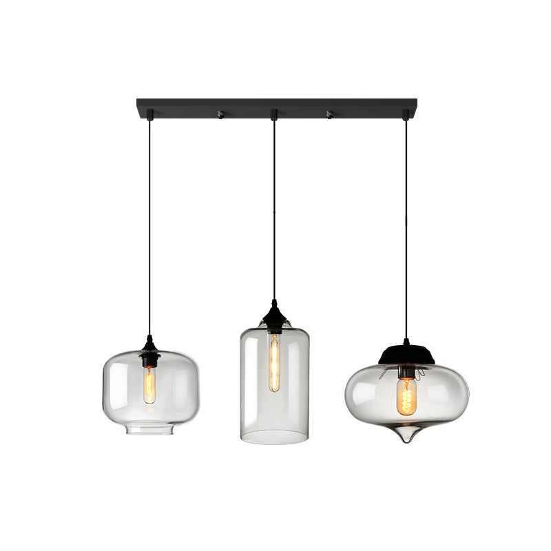 Industrial Shaded Multi Light Pendant 3 Bulbs Clear Glass Hanging Lighting for Dining Room Clearhalo 'Ceiling Lights' 'Glass shade' 'Glass' 'Industrial Pendants' 'Industrial' 'Middle Century Pendants' 'Pendant Lights' 'Pendants' 'Tiffany' Lighting' 2216395