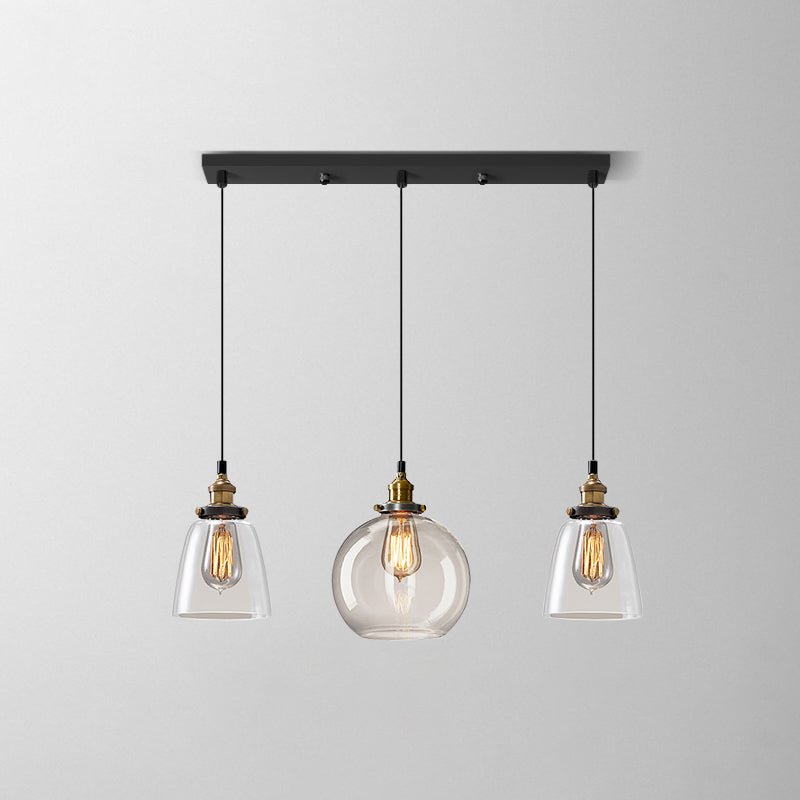 Industrial Shaded Multi Light Pendant 3 Bulbs Clear Glass Hanging Lighting for Dining Room Clear D Clearhalo 'Ceiling Lights' 'Glass shade' 'Glass' 'Industrial Pendants' 'Industrial' 'Middle Century Pendants' 'Pendant Lights' 'Pendants' 'Tiffany' Lighting' 2216396