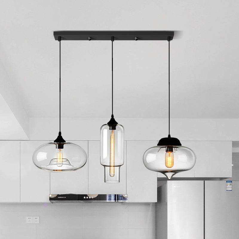 Industrial Shaded Multi Light Pendant 3 Bulbs Clear Glass Hanging Lighting for Dining Room Clear P Clearhalo 'Ceiling Lights' 'Glass shade' 'Glass' 'Industrial Pendants' 'Industrial' 'Middle Century Pendants' 'Pendant Lights' 'Pendants' 'Tiffany' Lighting' 2216397