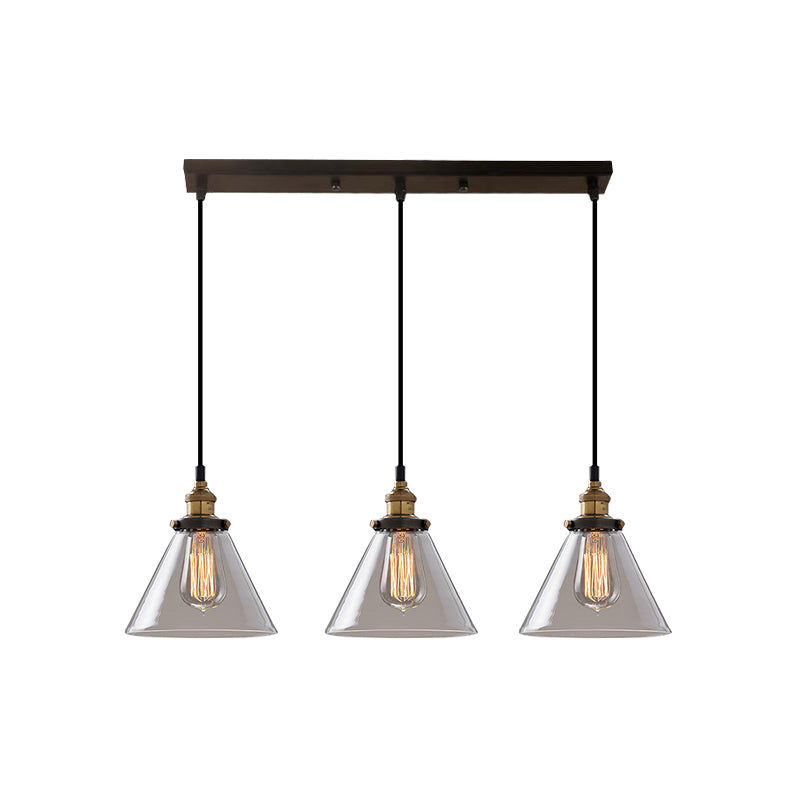 Industrial Shaded Multi Light Pendant 3 Bulbs Clear Glass Hanging Lighting for Dining Room Clear I Clearhalo 'Ceiling Lights' 'Glass shade' 'Glass' 'Industrial Pendants' 'Industrial' 'Middle Century Pendants' 'Pendant Lights' 'Pendants' 'Tiffany' Lighting' 2216398