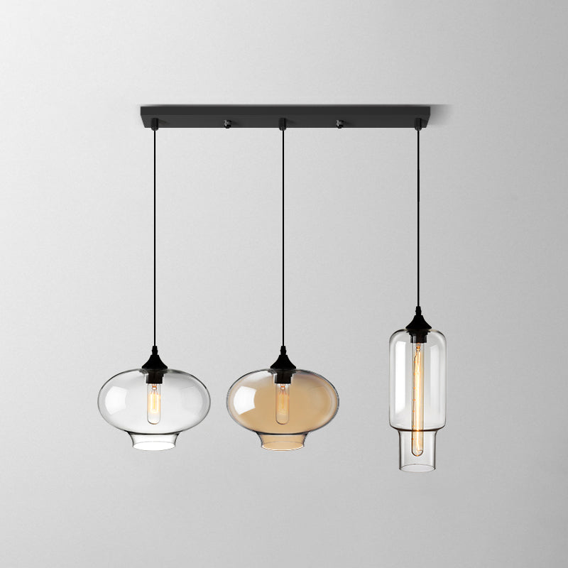 Industrial Shaded Multi Light Pendant 3 Bulbs Clear Glass Hanging Lighting for Dining Room Clear Q Clearhalo 'Ceiling Lights' 'Glass shade' 'Glass' 'Industrial Pendants' 'Industrial' 'Middle Century Pendants' 'Pendant Lights' 'Pendants' 'Tiffany' Lighting' 2216399