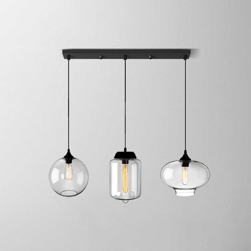 Industrial Shaded Multi Light Pendant 3 Bulbs Clear Glass Hanging Lighting for Dining Room Clear T Clearhalo 'Ceiling Lights' 'Glass shade' 'Glass' 'Industrial Pendants' 'Industrial' 'Middle Century Pendants' 'Pendant Lights' 'Pendants' 'Tiffany' Lighting' 2216401
