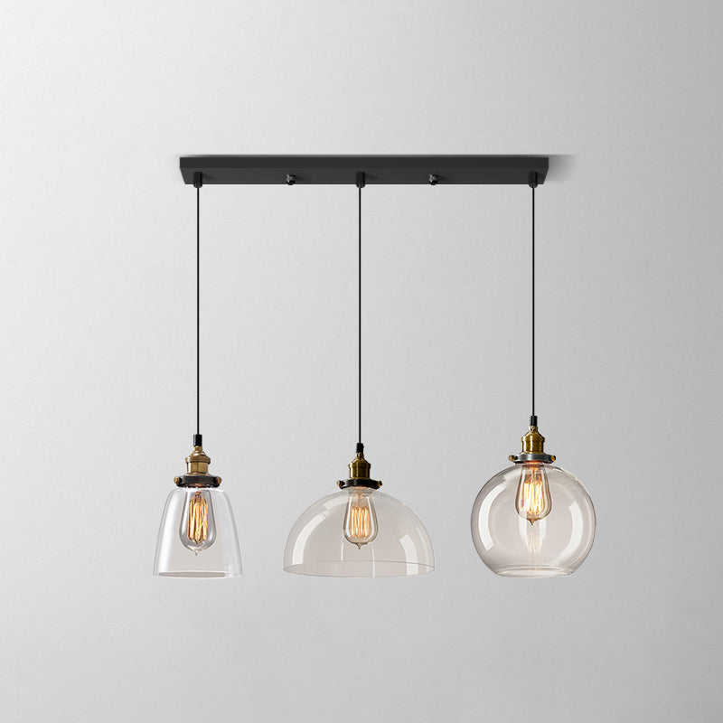 Industrial Shaded Multi Light Pendant 3 Bulbs Clear Glass Hanging Lighting for Dining Room Clear A Clearhalo 'Ceiling Lights' 'Glass shade' 'Glass' 'Industrial Pendants' 'Industrial' 'Middle Century Pendants' 'Pendant Lights' 'Pendants' 'Tiffany' Lighting' 2216402