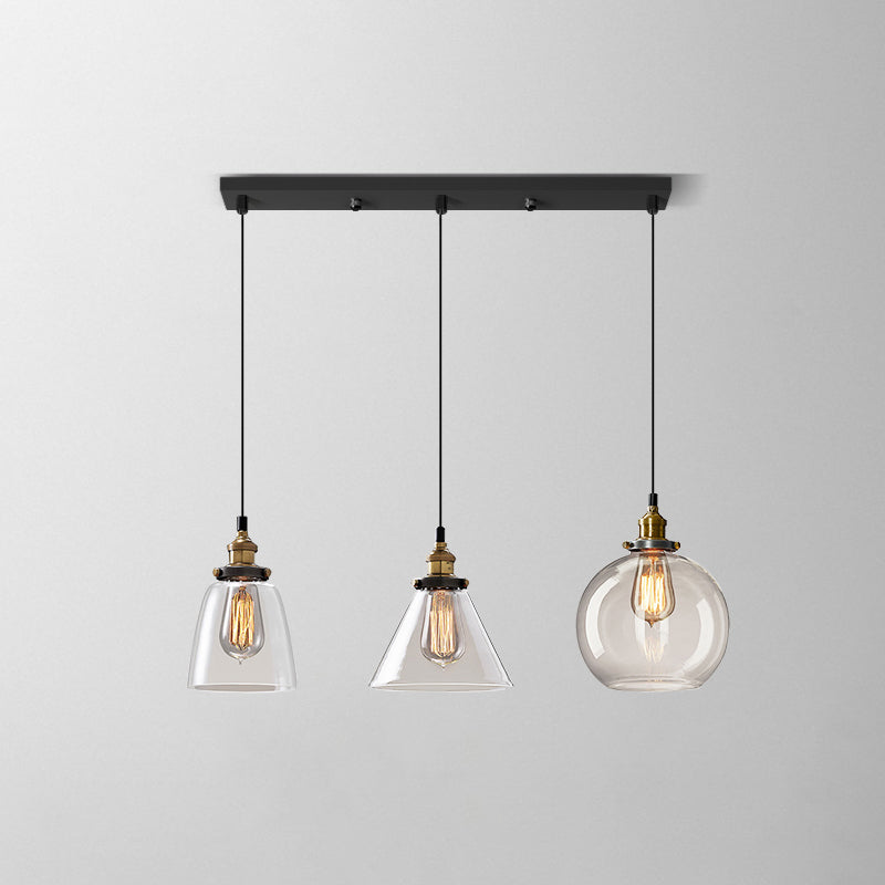 Industrial Shaded Multi Light Pendant 3 Bulbs Clear Glass Hanging Lighting for Dining Room Clear C Clearhalo 'Ceiling Lights' 'Glass shade' 'Glass' 'Industrial Pendants' 'Industrial' 'Middle Century Pendants' 'Pendant Lights' 'Pendants' 'Tiffany' Lighting' 2216403