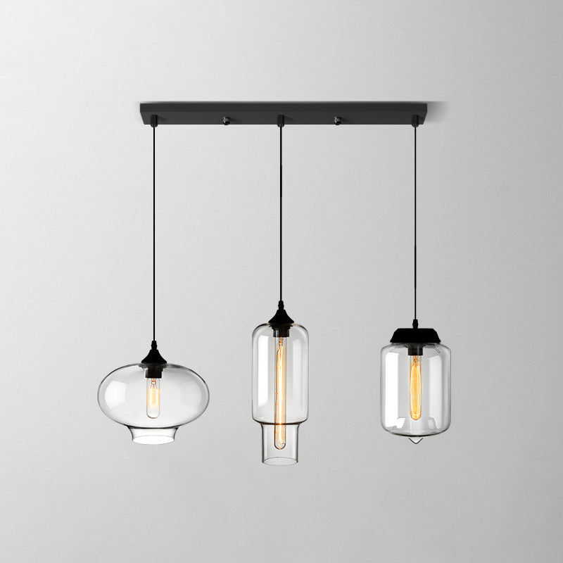 Industrial Shaded Multi Light Pendant 3 Bulbs Clear Glass Hanging Lighting for Dining Room Clear N Clearhalo 'Ceiling Lights' 'Glass shade' 'Glass' 'Industrial Pendants' 'Industrial' 'Middle Century Pendants' 'Pendant Lights' 'Pendants' 'Tiffany' Lighting' 2216406
