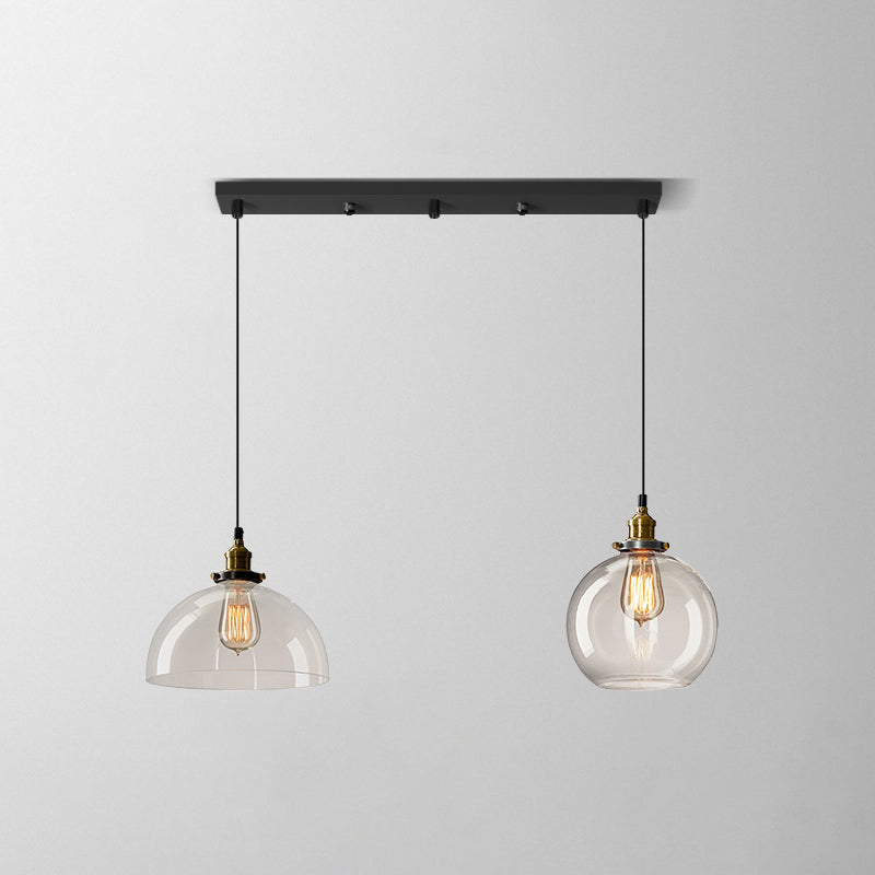 Industrial Shaded Multi Light Pendant 3 Bulbs Clear Glass Hanging Lighting for Dining Room Clear E Clearhalo 'Ceiling Lights' 'Glass shade' 'Glass' 'Industrial Pendants' 'Industrial' 'Middle Century Pendants' 'Pendant Lights' 'Pendants' 'Tiffany' Lighting' 2216407