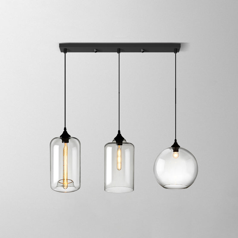 Industrial Shaded Multi Light Pendant 3 Bulbs Clear Glass Hanging Lighting for Dining Room Clear L Clearhalo 'Ceiling Lights' 'Glass shade' 'Glass' 'Industrial Pendants' 'Industrial' 'Middle Century Pendants' 'Pendant Lights' 'Pendants' 'Tiffany' Lighting' 2216408