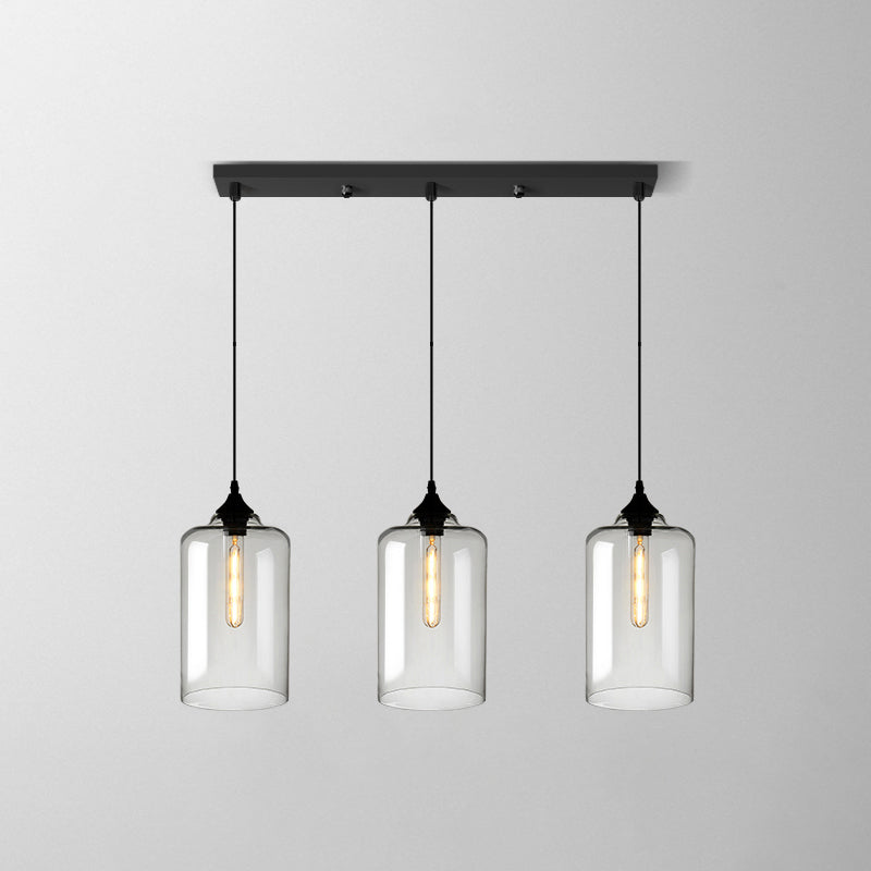 Industrial Shaded Multi Light Pendant 3 Bulbs Clear Glass Hanging Lighting for Dining Room Clear M Clearhalo 'Ceiling Lights' 'Glass shade' 'Glass' 'Industrial Pendants' 'Industrial' 'Middle Century Pendants' 'Pendant Lights' 'Pendants' 'Tiffany' Lighting' 2216409