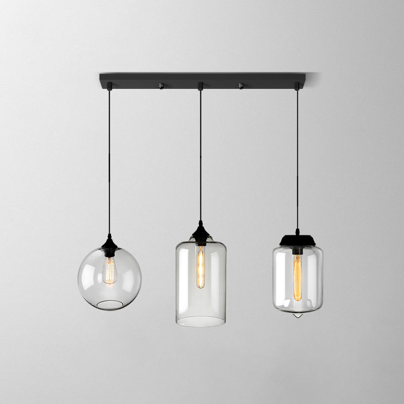 Industrial Shaded Multi Light Pendant 3 Bulbs Clear Glass Hanging Lighting for Dining Room Clear R Clearhalo 'Ceiling Lights' 'Glass shade' 'Glass' 'Industrial Pendants' 'Industrial' 'Middle Century Pendants' 'Pendant Lights' 'Pendants' 'Tiffany' Lighting' 2216410