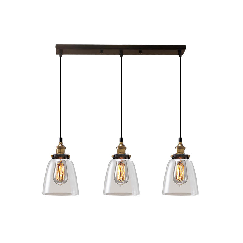Industrial Shaded Multi Light Pendant 3 Bulbs Clear Glass Hanging Lighting for Dining Room Clear F Clearhalo 'Ceiling Lights' 'Glass shade' 'Glass' 'Industrial Pendants' 'Industrial' 'Middle Century Pendants' 'Pendant Lights' 'Pendants' 'Tiffany' Lighting' 2216411