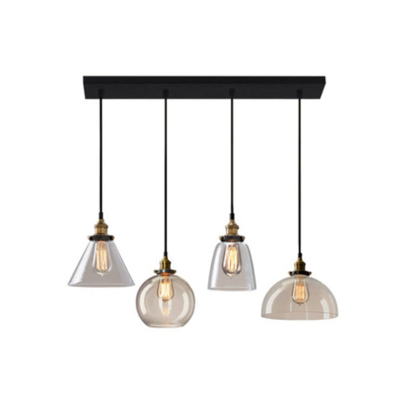 Industrial Shaded Multi Light Pendant 3 Bulbs Clear Glass Hanging Lighting for Dining Room Clear J Clearhalo 'Ceiling Lights' 'Glass shade' 'Glass' 'Industrial Pendants' 'Industrial' 'Middle Century Pendants' 'Pendant Lights' 'Pendants' 'Tiffany' Lighting' 2216412