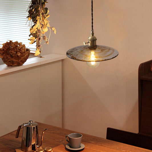 Amber Glass Flared Suspension Lighting Retro Style 1 Head Restaurant Pendant Ceiling Light Clearhalo 'Ceiling Lights' 'Lighting' 'Pendant Lights' 2216414_85808feb-397b-43d2-83d0-c582de211516