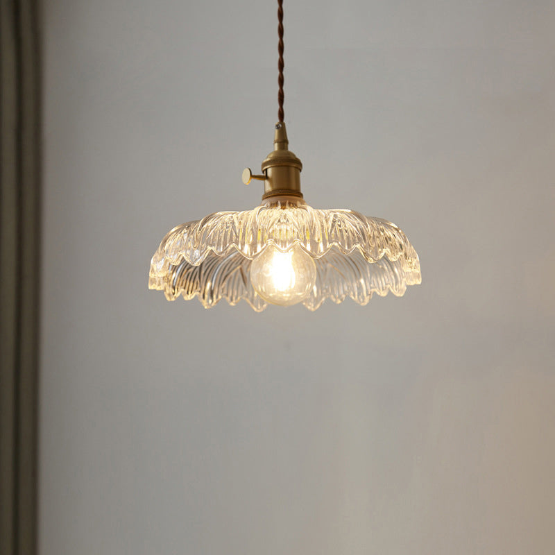 Industrial Scalloped Edge Ceiling Light Single Clear Glass Hanging Pendant Light for Restaurant Clearhalo 'Ceiling Lights' 'Glass shade' 'Glass' 'Industrial Pendants' 'Industrial' 'Middle Century Pendants' 'Pendant Lights' 'Pendants' 'Tiffany' Lighting' 2216422