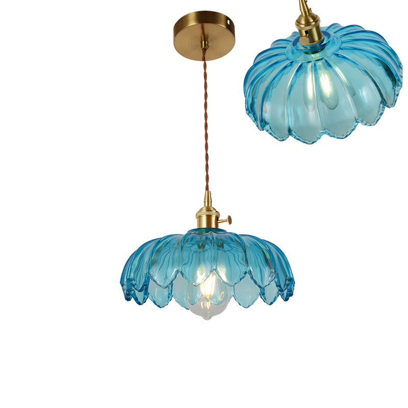 Single-Bulb Hanging Lamp Vintage Shaded Ribbed Glass Lighting Pendant in Brass for Dining Room Brass B Clearhalo 'Ceiling Lights' 'Glass shade' 'Glass' 'Industrial Pendants' 'Industrial' 'Middle Century Pendants' 'Pendant Lights' 'Pendants' 'Tiffany' Lighting' 2216425