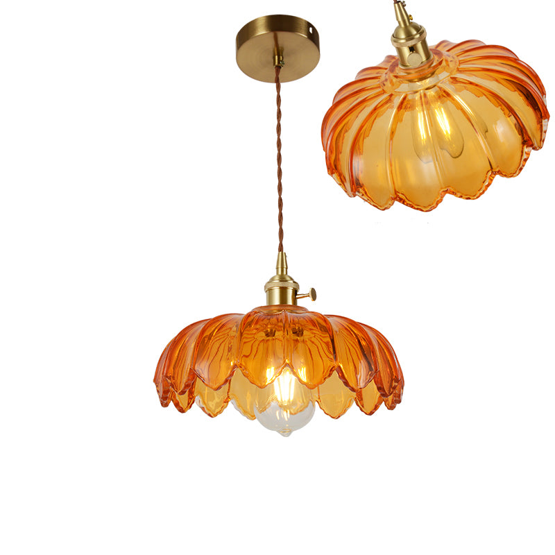 Single-Bulb Hanging Lamp Vintage Shaded Ribbed Glass Lighting Pendant in Brass for Dining Room Brass A Clearhalo 'Ceiling Lights' 'Glass shade' 'Glass' 'Industrial Pendants' 'Industrial' 'Middle Century Pendants' 'Pendant Lights' 'Pendants' 'Tiffany' Lighting' 2216427
