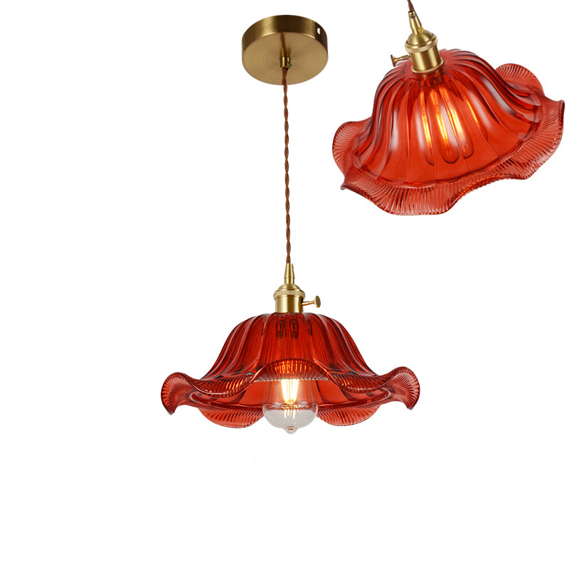 Single-Bulb Hanging Lamp Vintage Shaded Ribbed Glass Lighting Pendant in Brass for Dining Room Brass F Clearhalo 'Ceiling Lights' 'Glass shade' 'Glass' 'Industrial Pendants' 'Industrial' 'Middle Century Pendants' 'Pendant Lights' 'Pendants' 'Tiffany' Lighting' 2216437