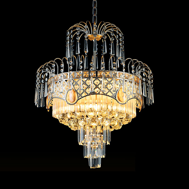 Modern 3/5 Lights Chandelier Light with Crystal Shade Gold Tiered Ceiling Light for Dining Room, 18"/19.5" Wide Clearhalo 'Ceiling Lights' 'Chandeliers' Lighting' options 221644