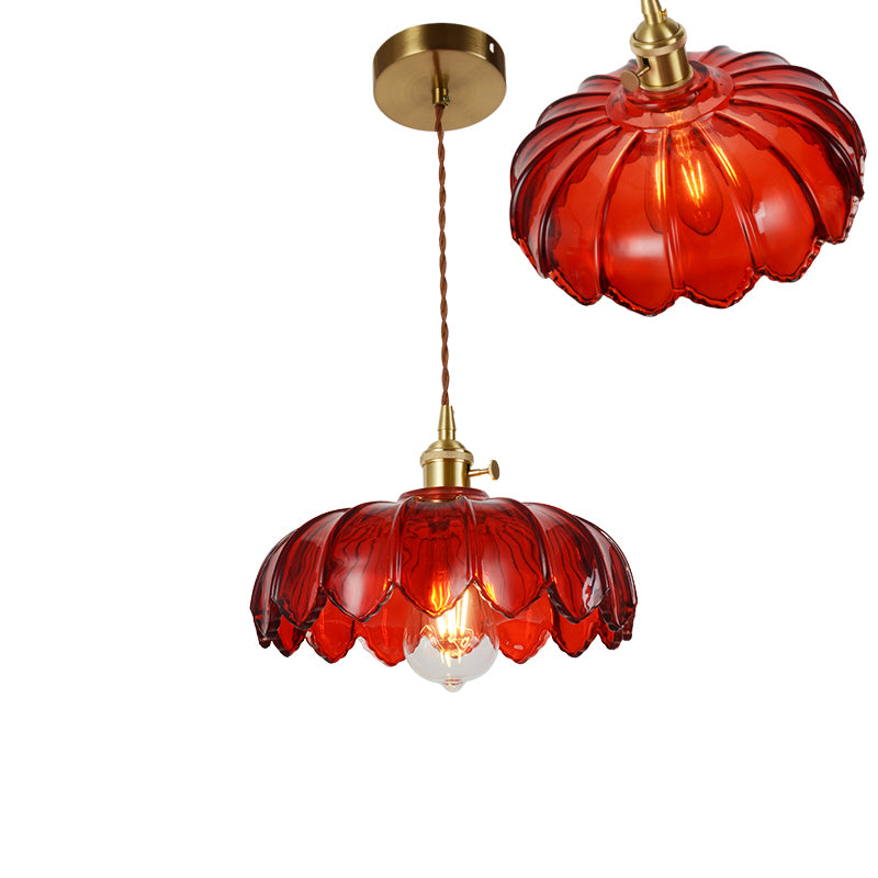 Single-Bulb Hanging Lamp Vintage Shaded Ribbed Glass Lighting Pendant in Brass for Dining Room Brass C Clearhalo 'Ceiling Lights' 'Glass shade' 'Glass' 'Industrial Pendants' 'Industrial' 'Middle Century Pendants' 'Pendant Lights' 'Pendants' 'Tiffany' Lighting' 2216440