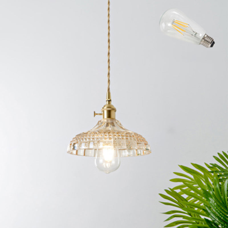 Shaded Textured Glass Pendant Light Antique 1-Light Restaurant Hanging Light Fixture in Brass Brass H Clearhalo 'Ceiling Lights' 'Glass shade' 'Glass' 'Industrial Pendants' 'Industrial' 'Middle Century Pendants' 'Pendant Lights' 'Pendants' 'Tiffany' Lighting' 2216442