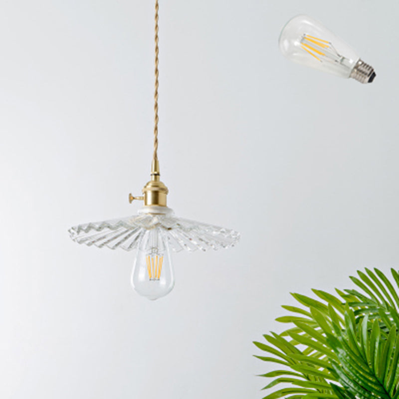 Shaded Textured Glass Pendant Light Antique 1-Light Restaurant Hanging Light Fixture in Brass Brass A Clearhalo 'Ceiling Lights' 'Glass shade' 'Glass' 'Industrial Pendants' 'Industrial' 'Middle Century Pendants' 'Pendant Lights' 'Pendants' 'Tiffany' Lighting' 2216443